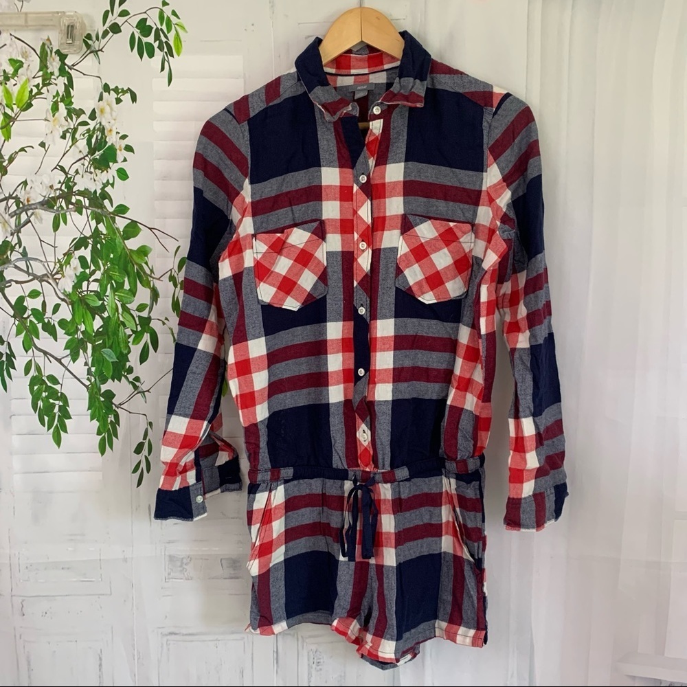 Aerie Plaid Flannel Sleepwear Romper - Picture 3 of 6